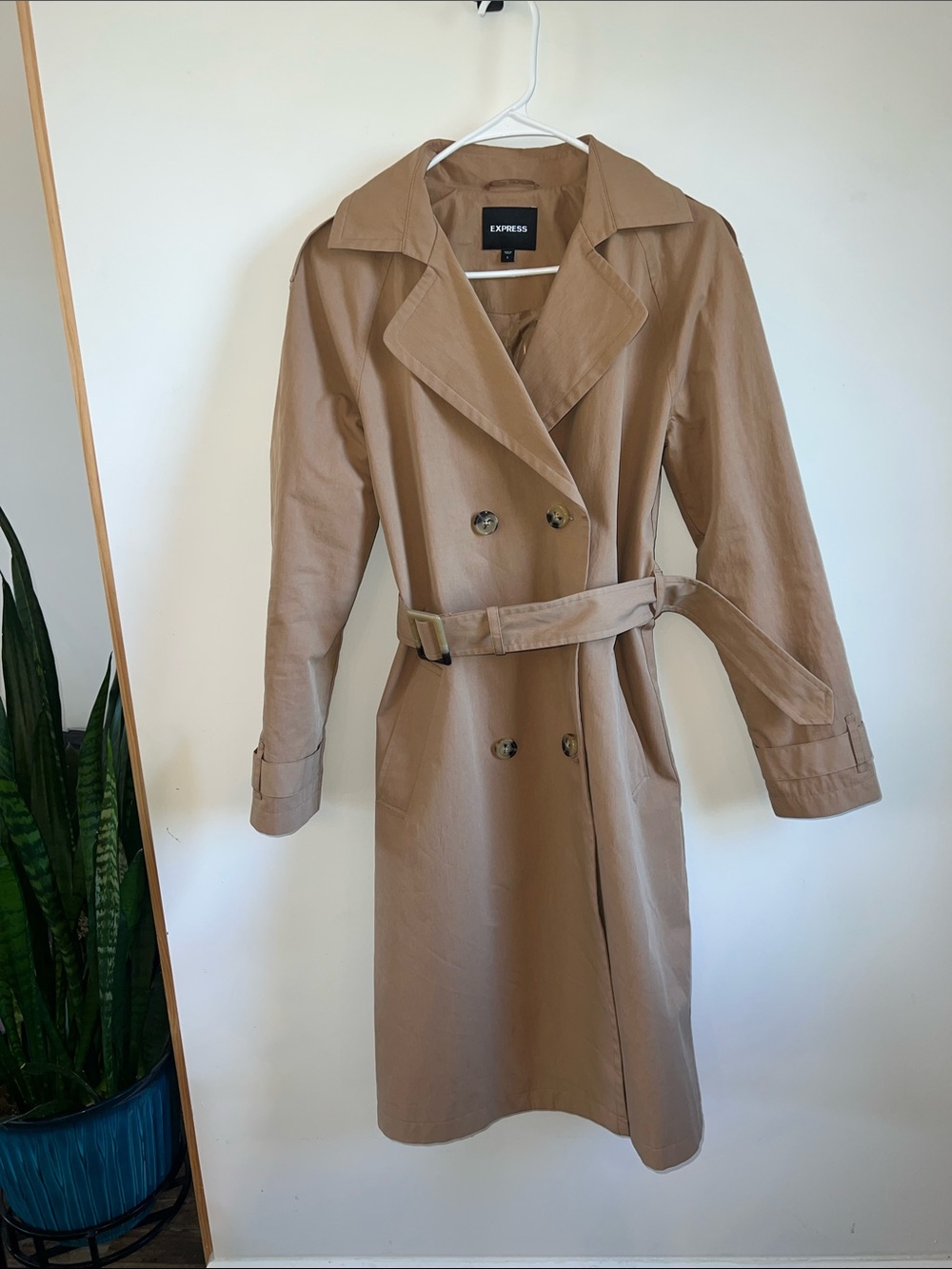 Express Women's Beige Trench Coat - Double-Breasted Classic